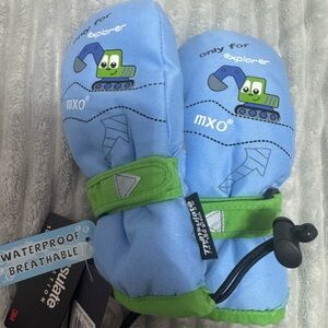 Maximo Waterproof Kids Mittens - Blue and Green on Velcro- size 2